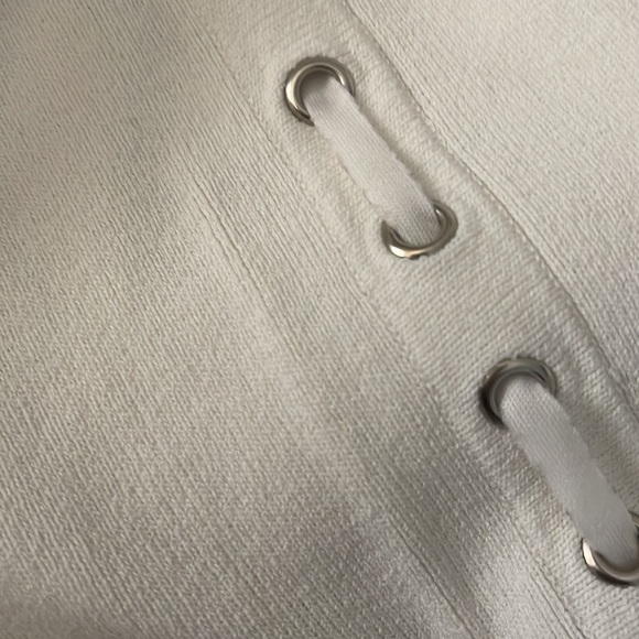 Cream side laced up trim wide leg knit pant - Picture 4 of 4